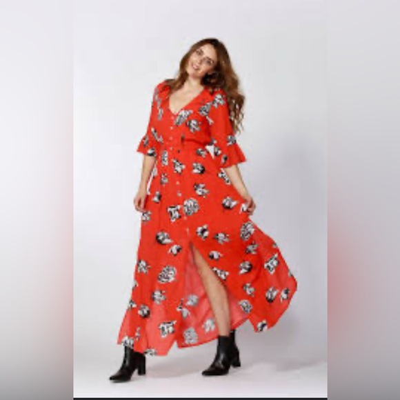Dresses | Red Floral Maxi Dress | Poshmark